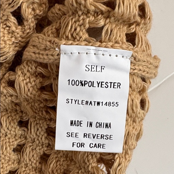 Andthewhy tan collared open knit long sleeve vneck sweater - Picture 11 of 16